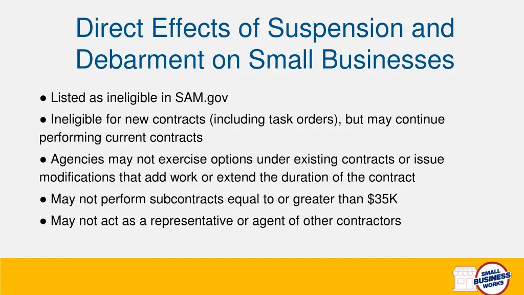 direct effects of suspension and debarment