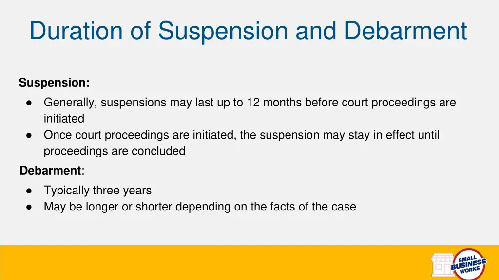 duration of suspension and debarment