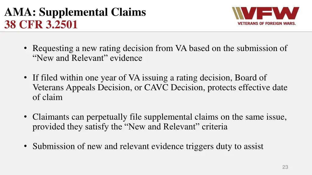 ama supplemental claims 38 cfr 3 2501