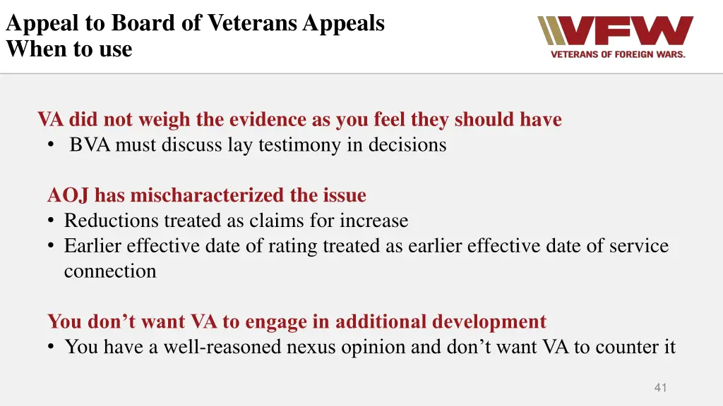 appeal to board of veterans appeals when to use