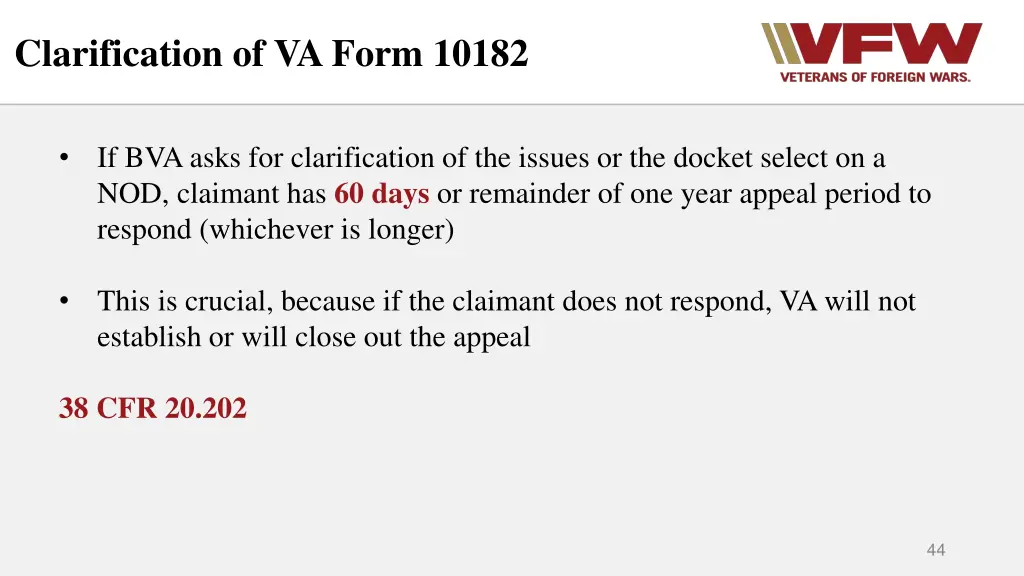 clarification of va form 10182