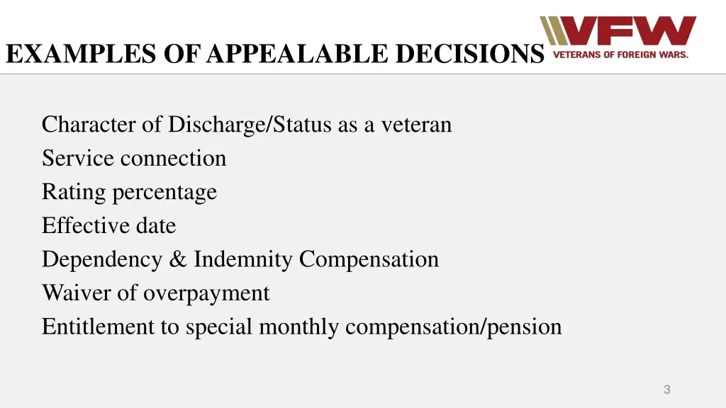 examples of appealable decisions