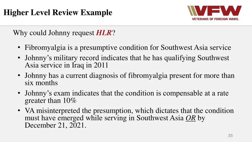 higher level review example 1