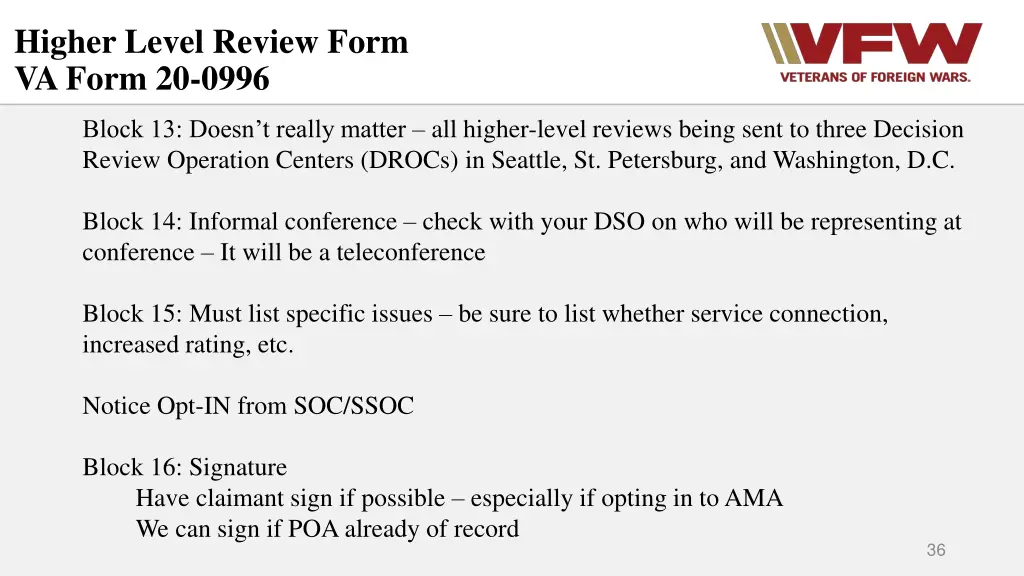 higher level review form va form 20 0996