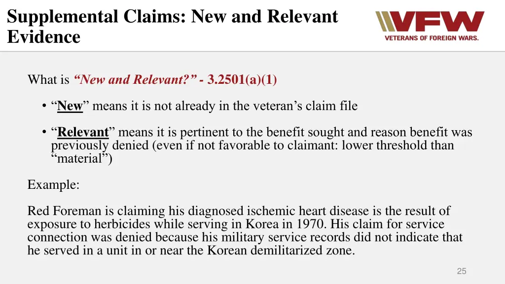 supplemental claims new and relevant evidence