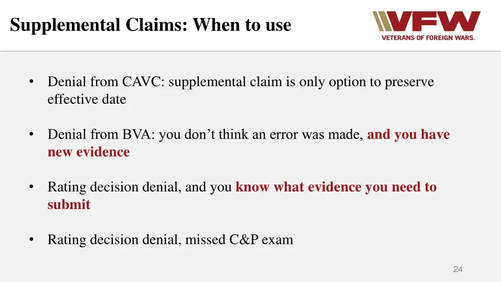 supplemental claims when to use