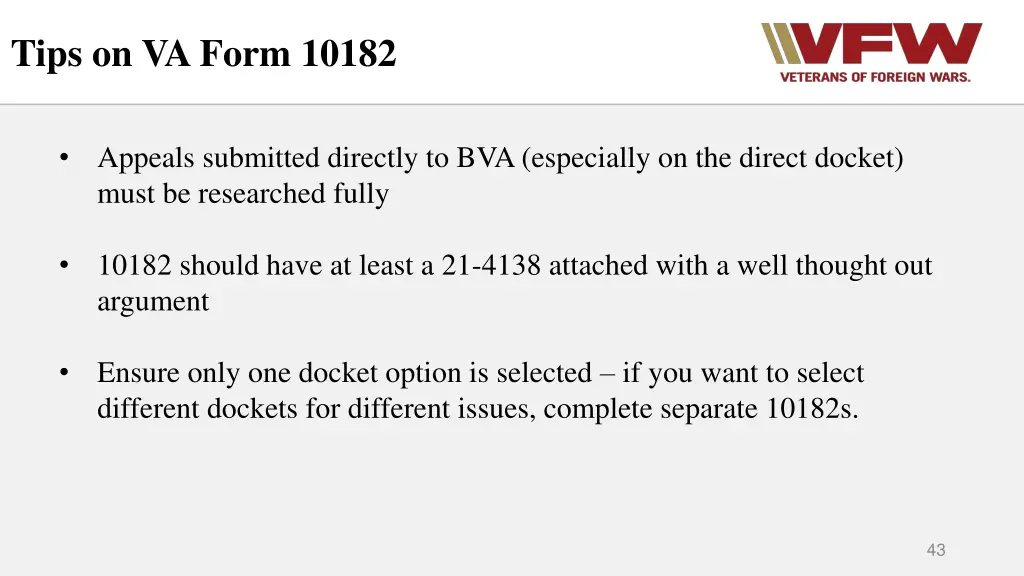 tips on va form 10182