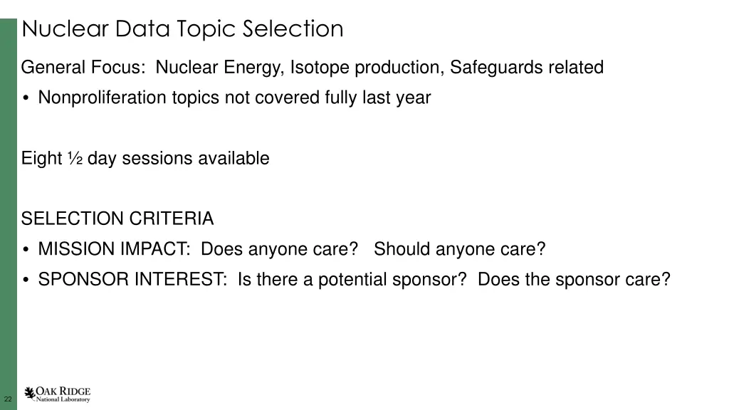 nuclear data topic selection