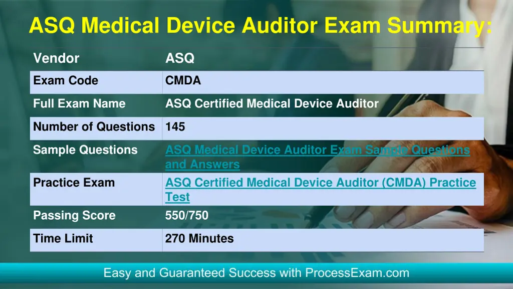 asq medical device auditor exam summary