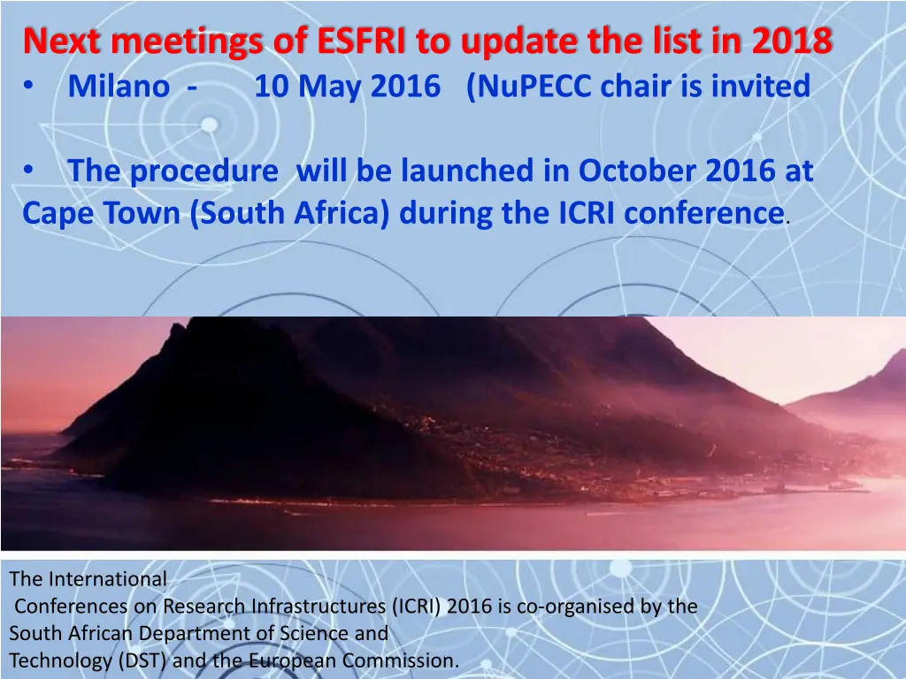 next meetings of esfri to update the list in 2018