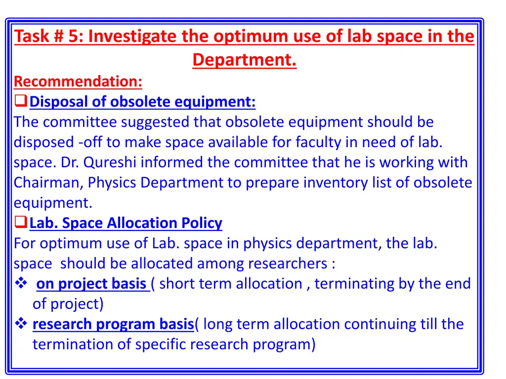 task 5 investigate the optimum use of lab space