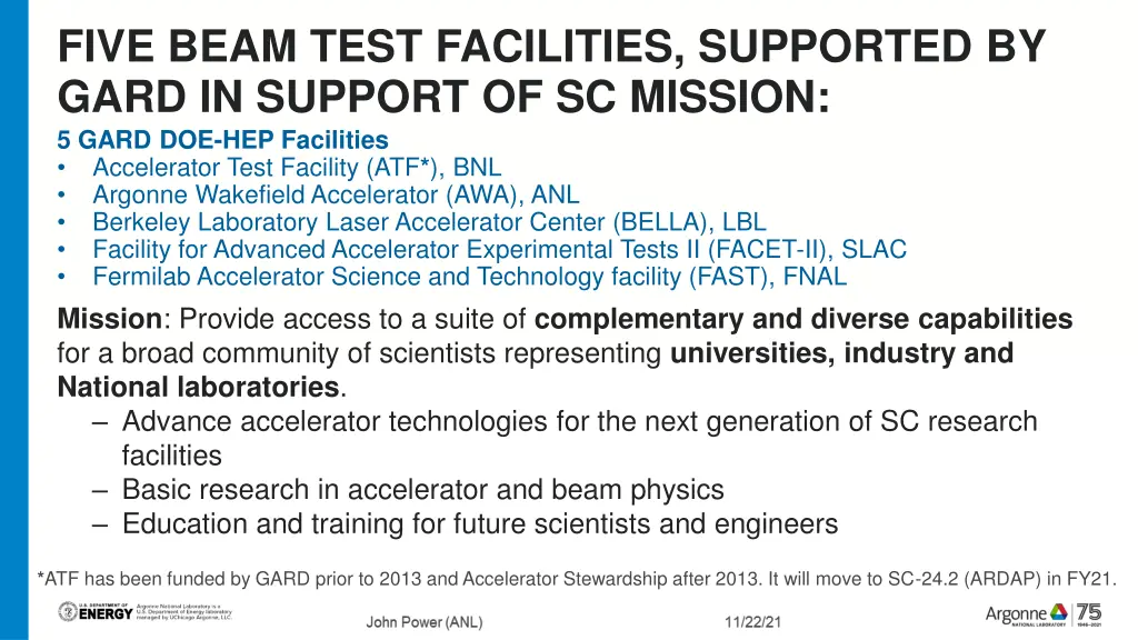 five beam test facilities supported by gard