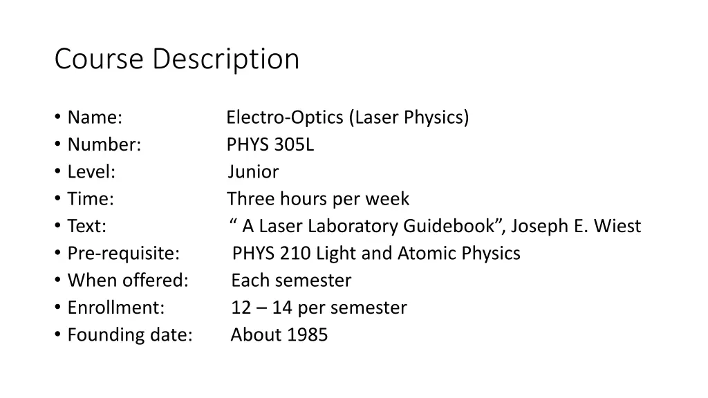 course description