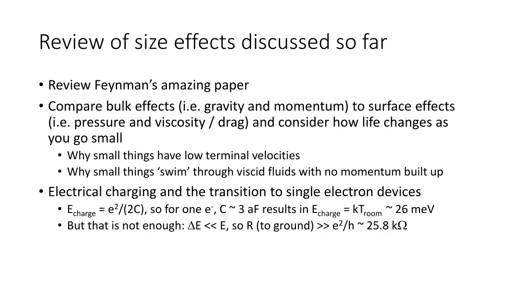 review of size effects discussed so far