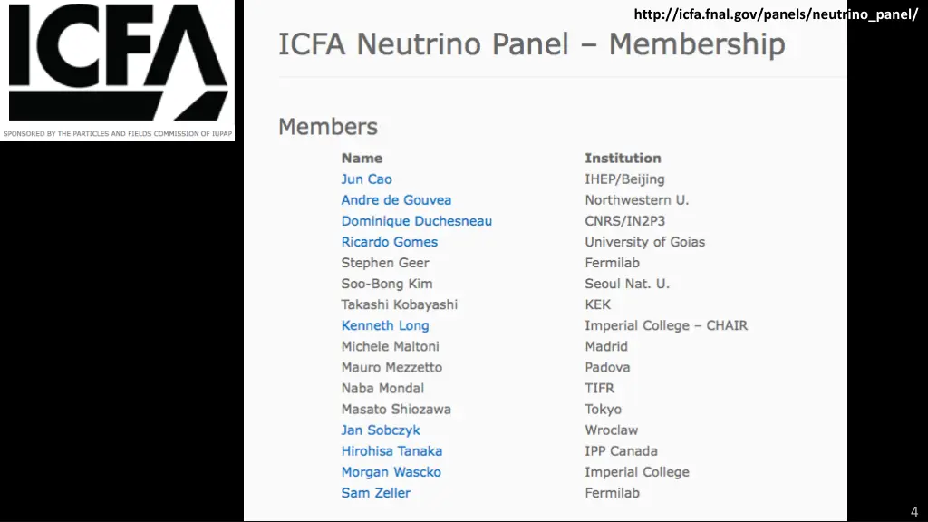 http icfa fnal gov panels neutrino panel 1