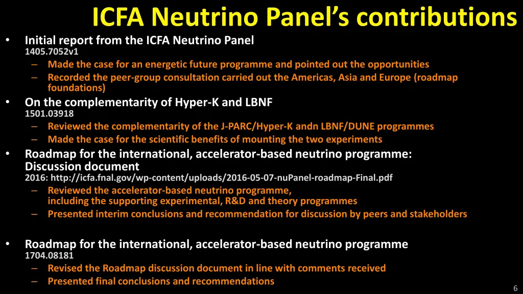 icfa neutrino panel s contributions initial 1