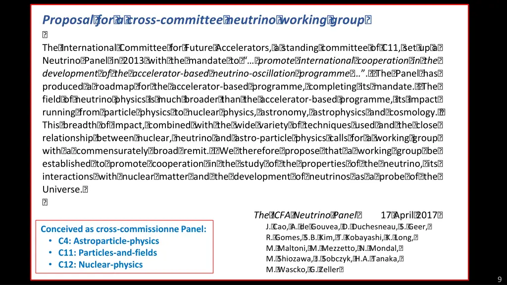 proposal for a cross committee neutrino working