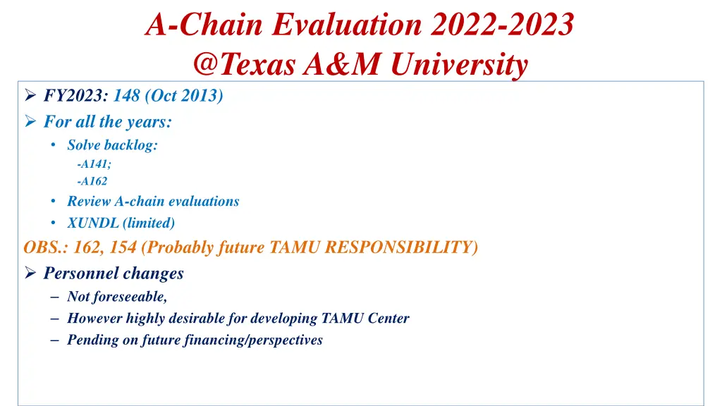 a chain evaluation 2022 2023 @texas