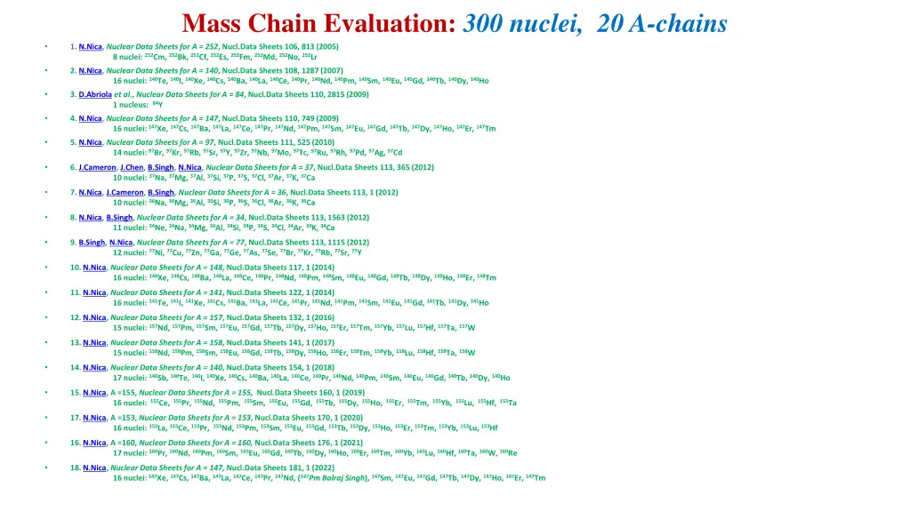 mass chain evaluation 300 nuclei 20 a chains