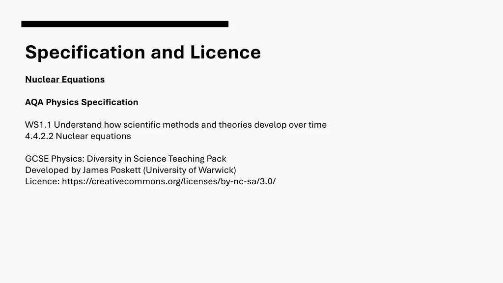 specification and licence