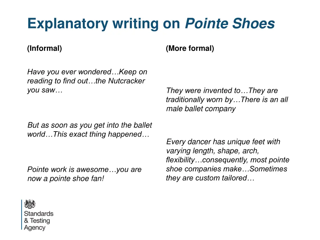 explanatory writing on pointe shoes