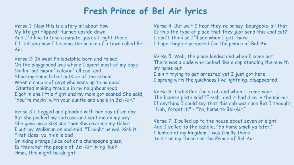 fresh prince of bel air lyrics