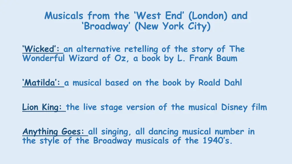 musicals from the west end london and broadway