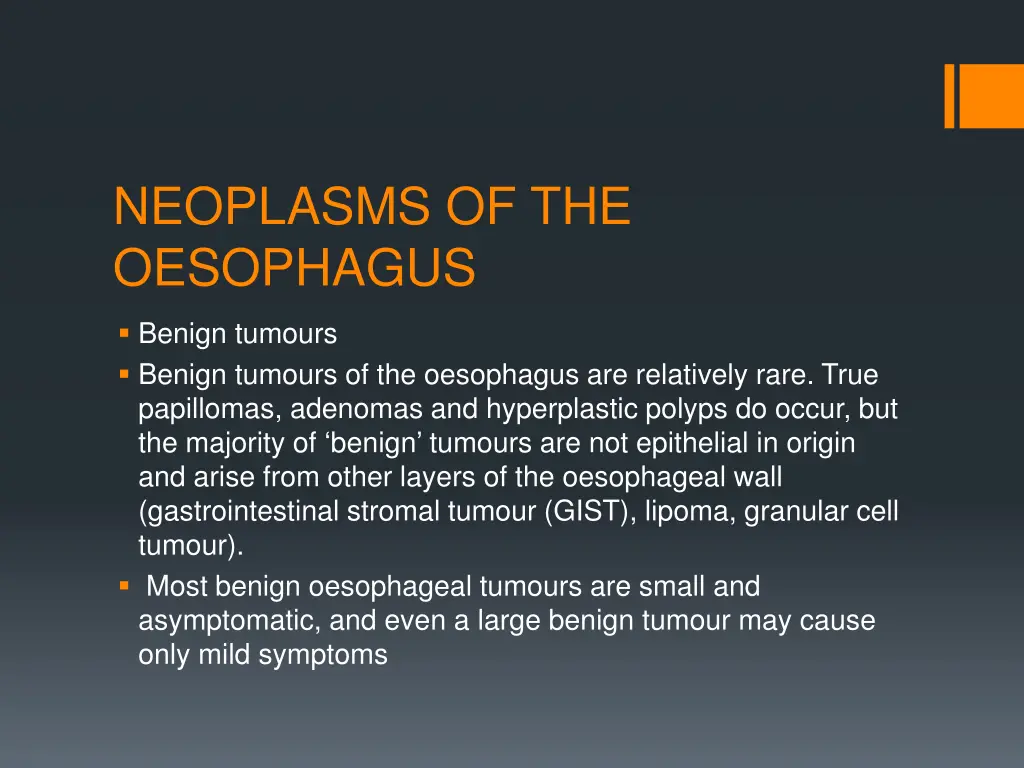 neoplasms of the oesophagus