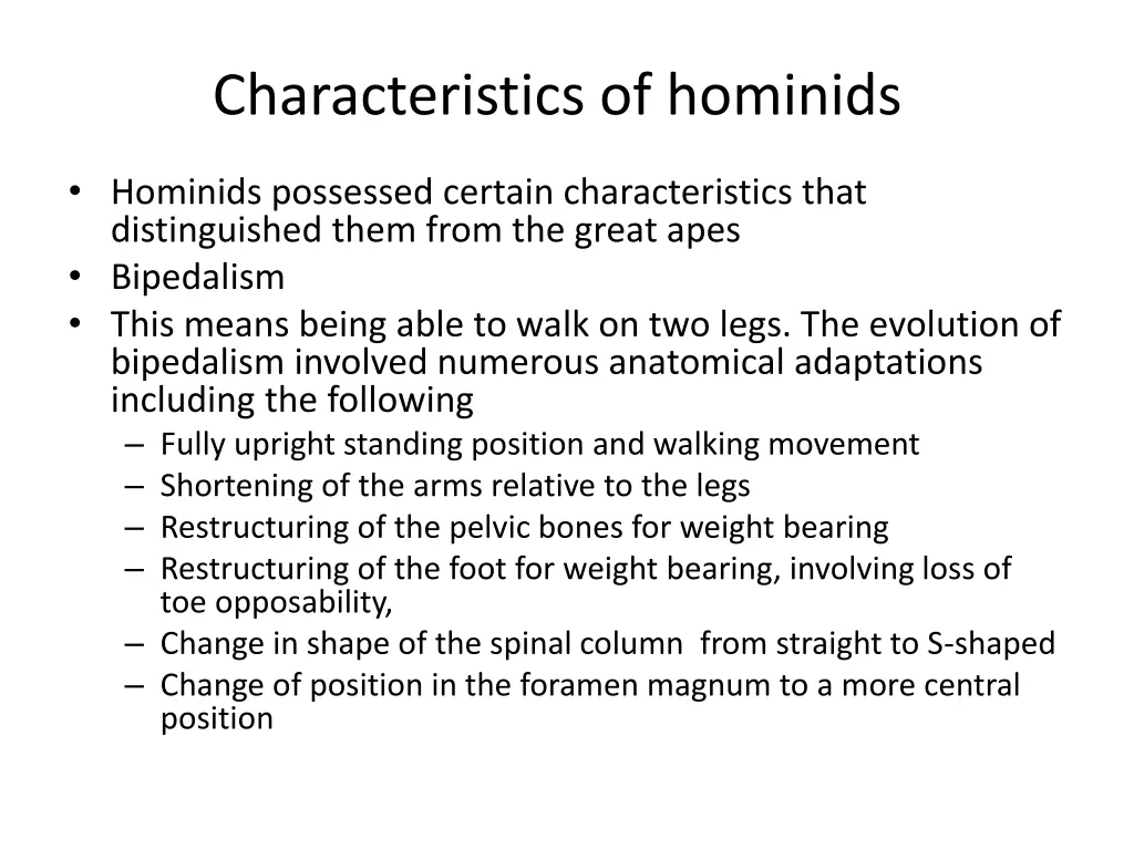 characteristics of hominids