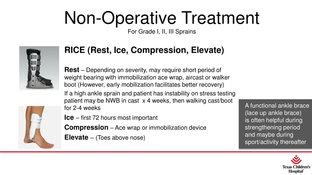 non operative treatment for grade i ii iii sprains