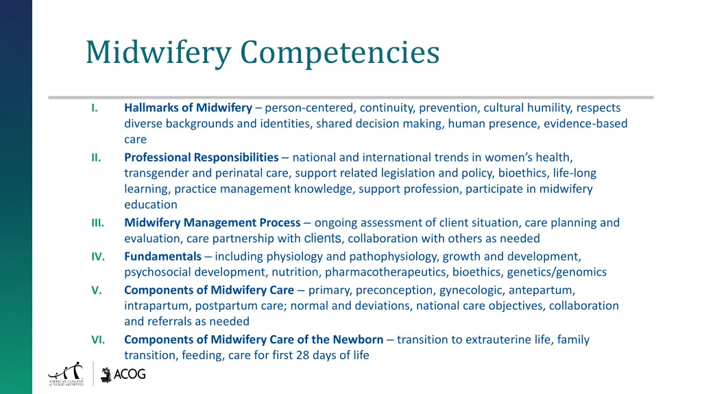 midwifery competencies