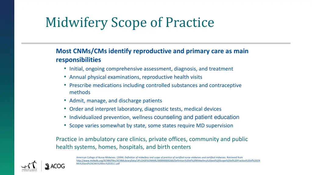 midwifery scope of practice