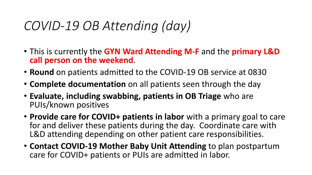 covid 19 ob attending day