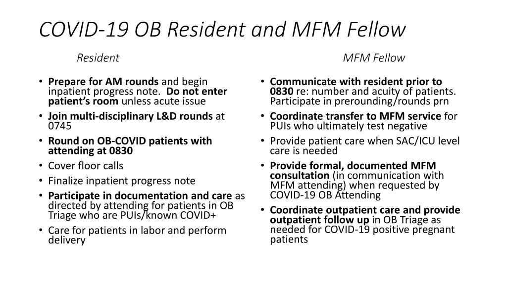 covid 19 ob resident and mfm fellow