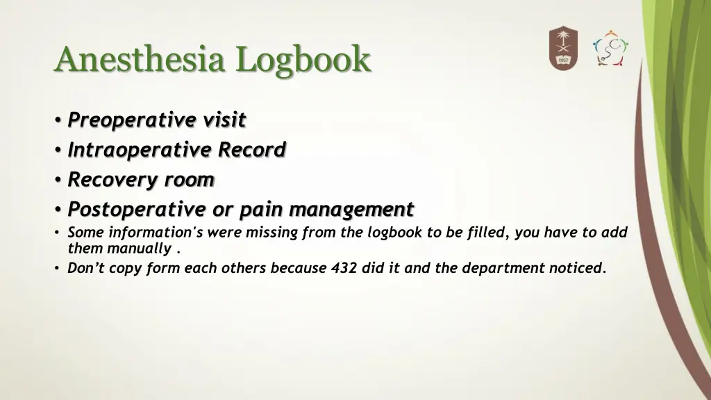 anesthesia logbook