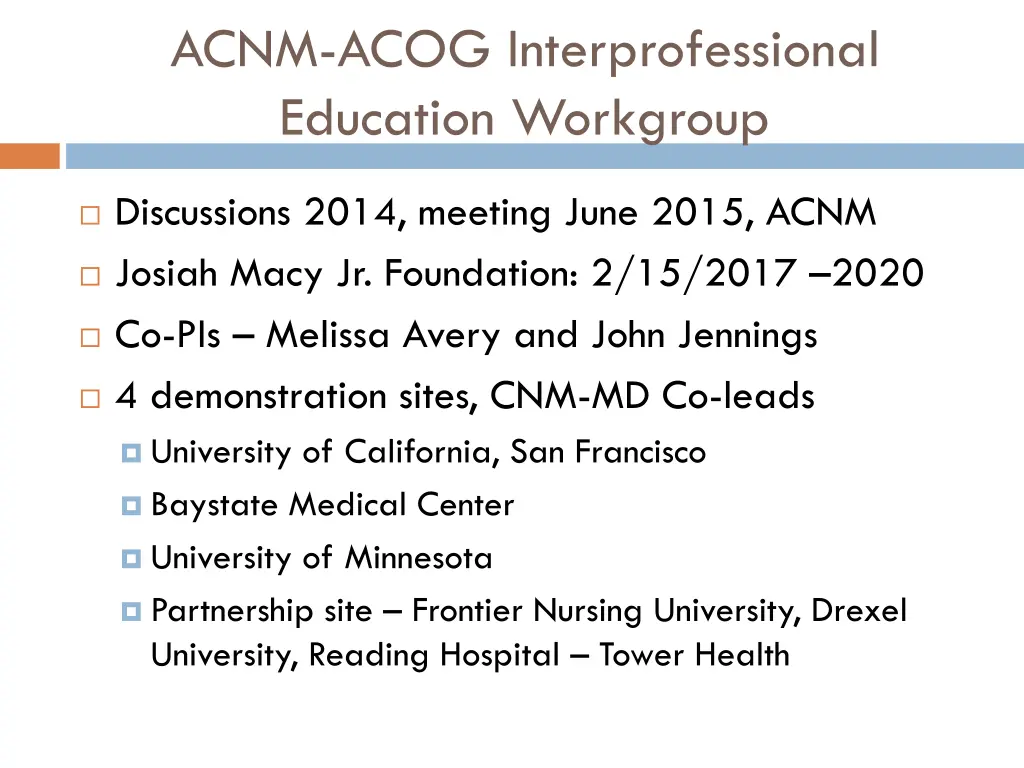 acnm acog interprofessional education workgroup