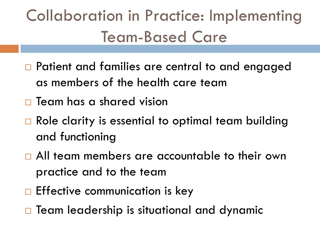 collaboration in practice implementing team based