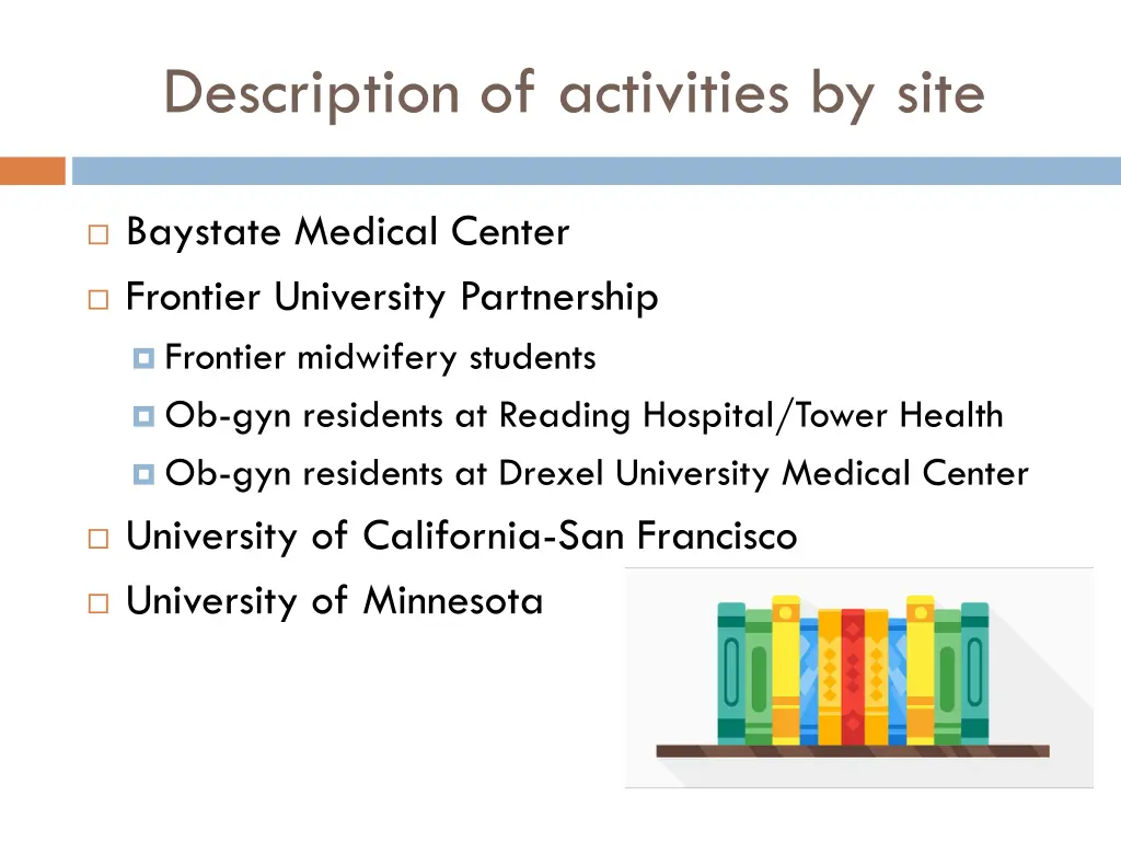 description of activities by site