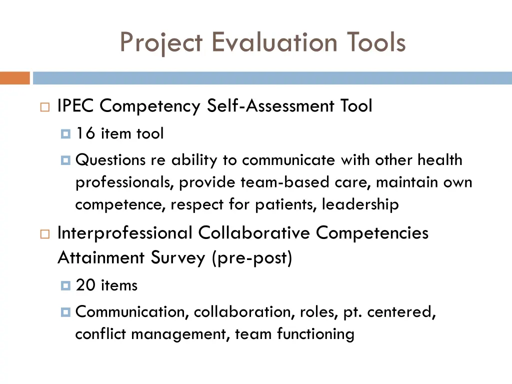 project evaluation tools