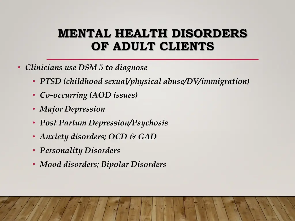 mental health disorders of adult clients