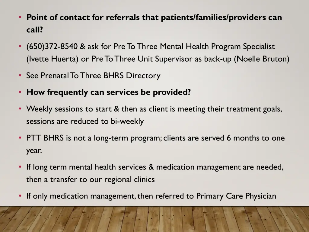 point of contact for referrals that patients