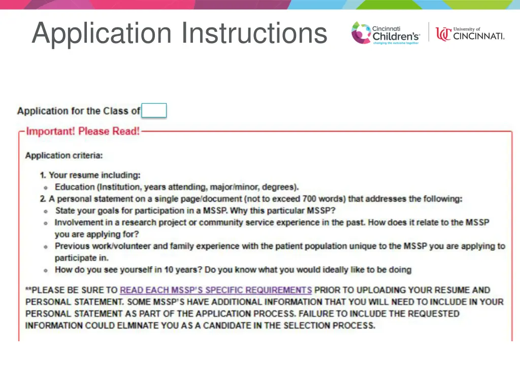 application instructions