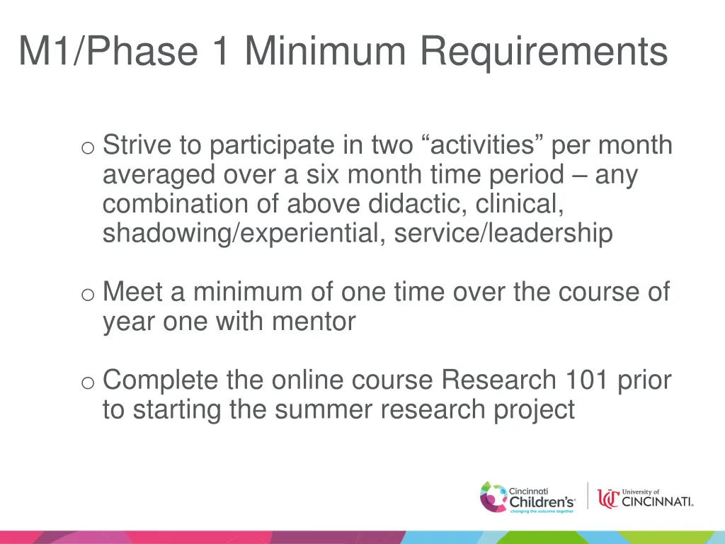 m1 phase 1 minimum requirements