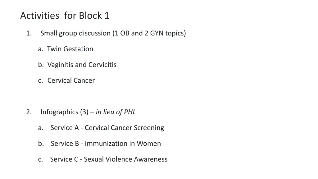 activities for block 1