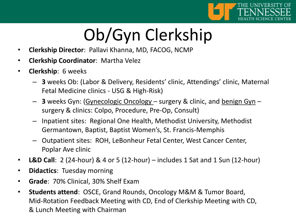 ob gyn clerkship clerkship director pallavi