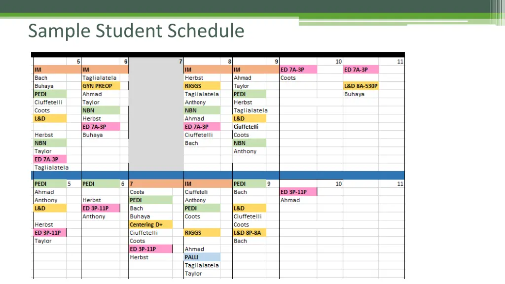 sample student schedule