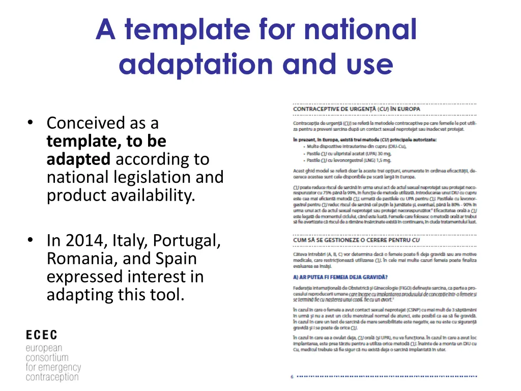 a template for national adaptation and use