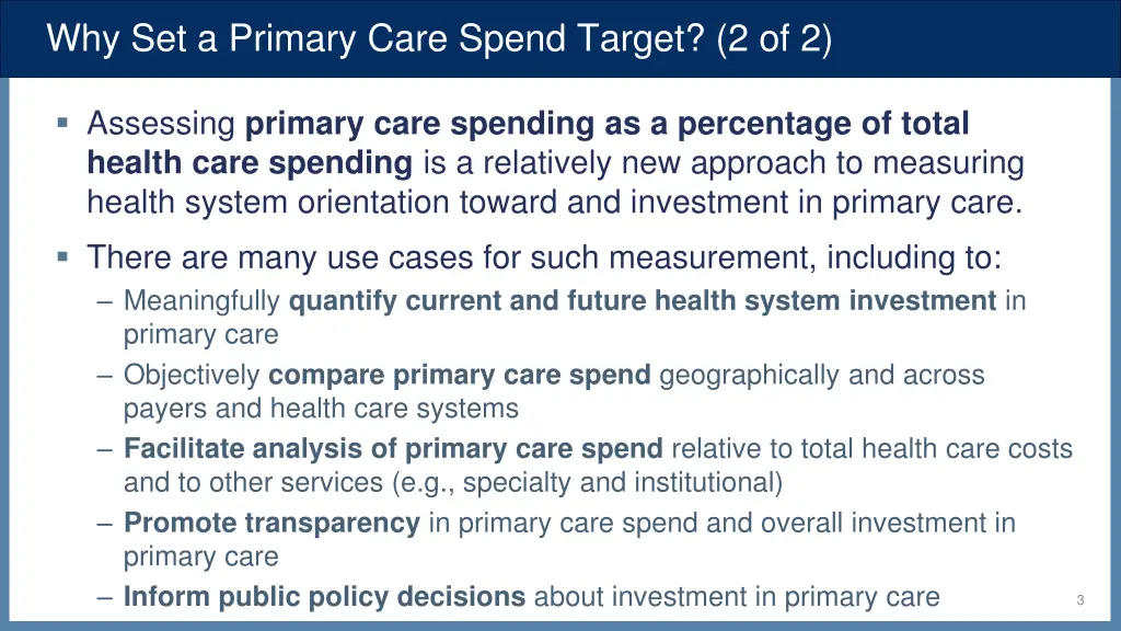 why set a primary care spend target 2 of 2