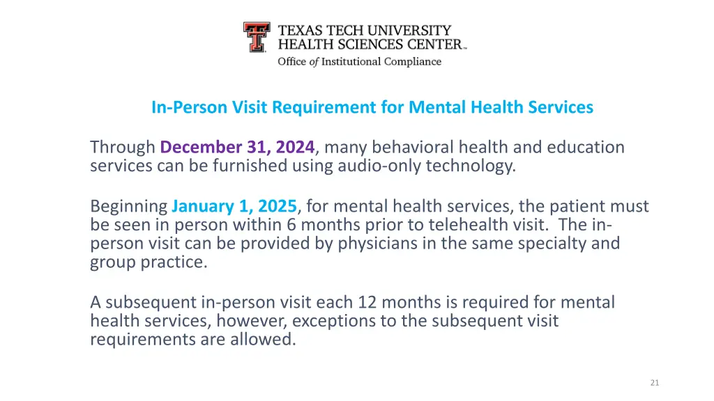 in person visit requirement for mental health