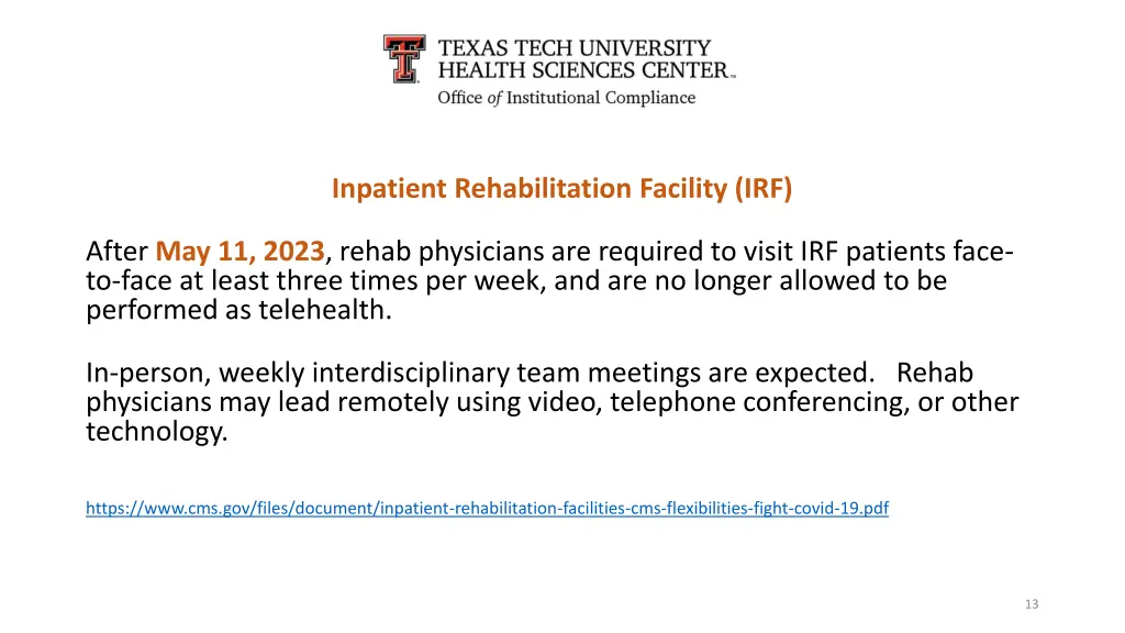 inpatient rehabilitation facility irf